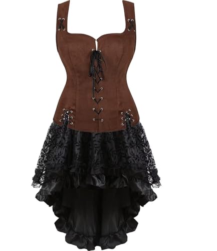 Jutrisujo Mittelalter Kleid Weste Set Damen Kleidung Renaissance Pirate Kostüm Gothic Mantel Steampunk Viktorianisch Cosplay Top Halloween Kaffee M von Jutrisujo