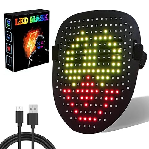 Juuzii LED Maske für Halloween/Karneval/Party, Glow Led Maske Halloween Kostüm Herren/Damen/Kinder Cosplay, mit Gesten-Sensor/50 Maskenbilder, Verstellbare Träger für alle Gesichtsgrößen von Juuzii