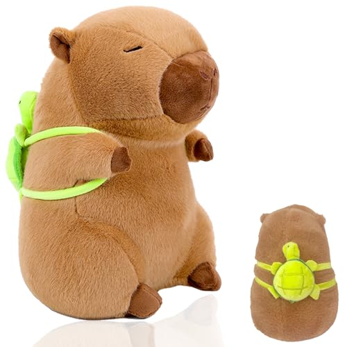 Juvanovo Capybara Kuscheltier, 25cm Capybara Plüschtier, Wasserschwein Kuscheltier, Capybara Stofftier, Capybara Plushie Puppen, Capybara mit Schildkrötenrucksack, Spielzeug für Kinder Jungen Mädchen von Juvanovo