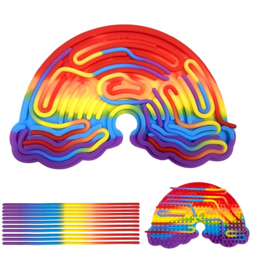 Juvanovo Sensorik Activity Board, Sensorisches Aktivitätsbrett Silikon, Doppelseitiges Aktivitätsbrett mit 11 Bunter Stick, Sensorische Spielzeug für ADHD OCD ADD Autismus (Wolken A) von Juvanovo