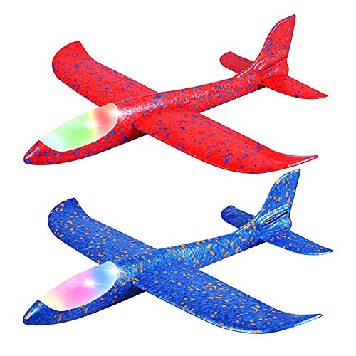 Juwaacoo 2er Pack Led-Licht Flugzeug Spielzeug Wurfschaum Flugzeug Blinkendes Leuchtendes Segelflugzeug Draussen Sport Geburtstag Party Favors von Juwaacoo