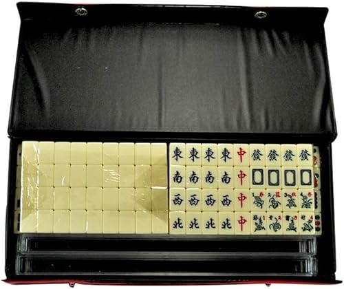 JvFbjLF Mah-Jong-Reiseset, Mini-chinesisches Mahjong, tragbares, süßes Mahjong, Mahjong-Set mit 144 Steinen und Aufbewahrungskoffer von JvFbjLF