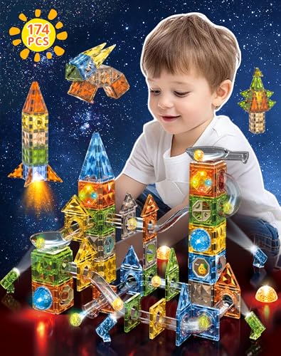 Jvchengxi 174 Teile Magnetische Bausteine Magnet Spielzeug Kinder Magnete Konstruktion Blöcke Buntes Startbahnspielzeug Montessori Lernspielzeug Luxus Bauklötze Set für Mädchen Jungen Geschenk von Jvchengxi