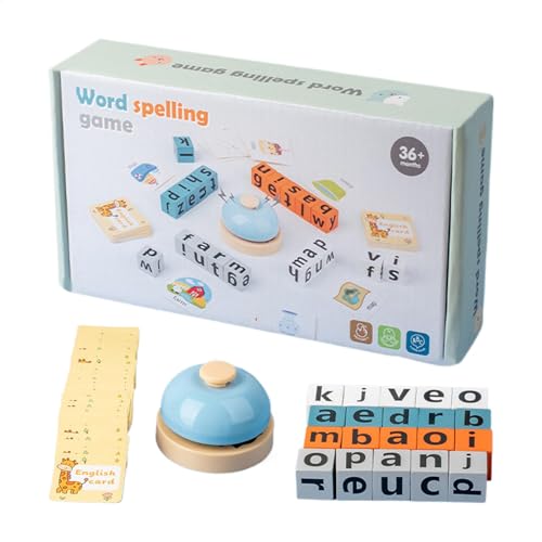 Alphabet-Lernspielzeug, Buchstabenspiel für Kinder, Holz-Buchstabenblöcke zum Buchstabieren, Alphabet-Rechtschreibspielspielzeug mit Lernkarten, Lernspielzeug mit Glocke, Vorschul-Lernwerkzeugset für von Jvjggag