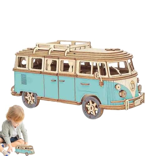 Camping Bus Wooden Puzzle, Bus Toy Wooden Model Kit Building Set, 3D Puzzle Bus Construction Kit Wooden Craft Tour Bus Puzzle for Kids Adults von Jvjggag