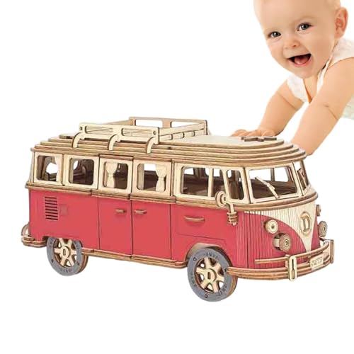 Camping Bus Wooden Puzzle, Bus Toy Wooden Model Kit Building Set, 3D Puzzle Bus Construction Kit Wooden Craft Tour Bus Puzzle for Kids Adults von Jvjggag