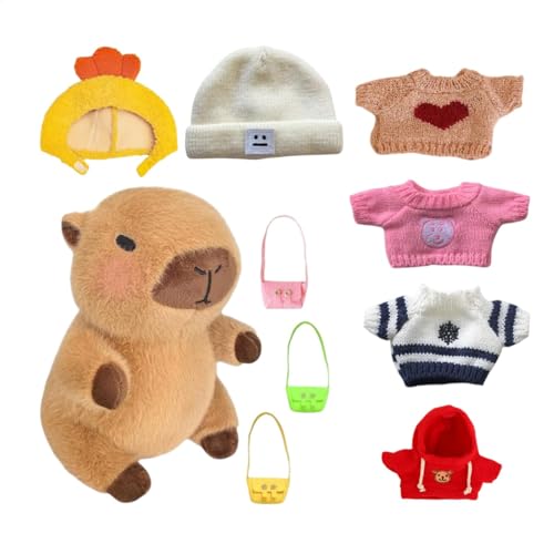 Capybara Plush, Plush Toy, Cartoon Doll, Capybara Stuffed Animal, Includes Clothes Soft and Huggable Fun to Play with Encourages Imaginative Play Enhances Creativity Family-Friendly, 9.06 Inches Tall von Jvjggag