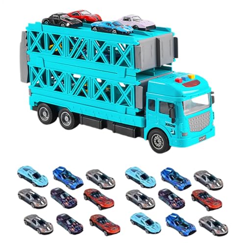 Jvjggag Carrier Truck Toy - 2-Layer Kids Cool Truck Toy, Foldable Transport Carrier Set, Car Race Track Playset with Ejection Race Track, Light and Sound for Boys and Girls, 12.99x6.69x3.94 inches von Jvjggag