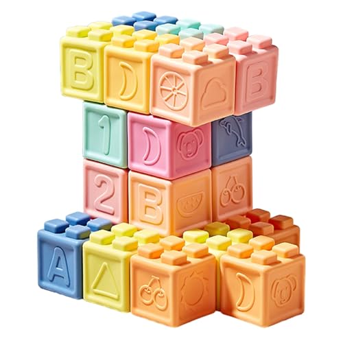 Jvjggag Blocks Toy, Rubber Building Toys, Assembling Building Blocks, Kids Teething Toys, Soft Rubber Stacking Blocks Set for Children Educational Building Toys for Kids Learning Development von Jvjggag