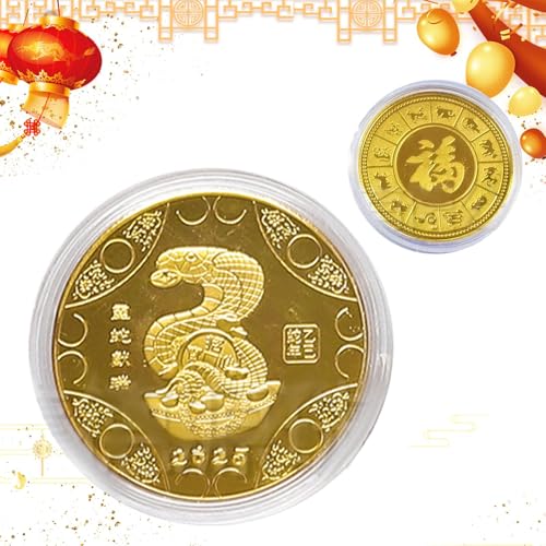 Jvjggag Chinese Collectible, Lucky Snake Commemorative Coin, Snake Coin, Beautiful Chinese Year of The Snake Souvenir, Auspicious Collectible Coin for Festive Gift and Commemorative Badge von Jvjggag