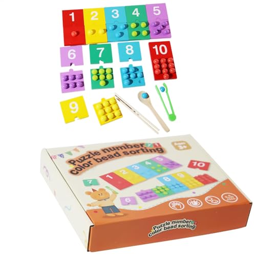 Jvjggag Farbsortierspiel, Holzsortierspiel, Spielzeug zum Zählen von Perlen, Lernspielzeug für Kinder, Clip-Perlen-Zähl-Matching-Spiel, Feinmotorikspielzeug, Lernwerkzeuge für und Mädchen ab 3 Jahren von Jvjggag