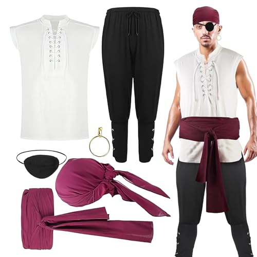 Jvjggag Halloween-Piratenkostüme – Mittelalterliches Piratenkostüm für Herren – Verkleidungszubehör, Cosplay-Set für Veranstaltung, Karneval, Aufführungen, Fotoshooting, Erwachsene, Urlaub, Maskerade Jvjggag Halloween-Piratenkostüme – Mittelalterliches Piratenkostüm für Herren – Verkleidungszubehör, Cosplay-Set für Veranstaltung, Karneval, Aufführungen, Fotoshooting, Erwachsene, Urlaub, Maskerade von Jvjggag