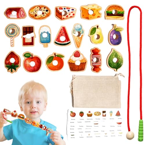 Jvjggag Interactive Learning Toys for Kids, Educational Lacing Beads, Preschool Stringing Toy Fruit Food Theme, Educational Toys for Kids Fine Motor Skills Toys, 9.65x7.09x1.57 inches von Jvjggag