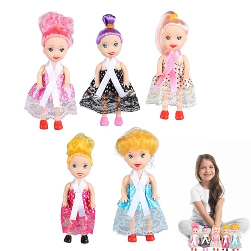 Jvjggag Mädchen Minipuppen,5 Stück süße kleine Puppen - Spielpuppenspielzeug mit Haaren, Zubehör, Geburtstagsgeschenk für Kinder, Kinder, Mädchen, 4,33 Zoll von Jvjggag