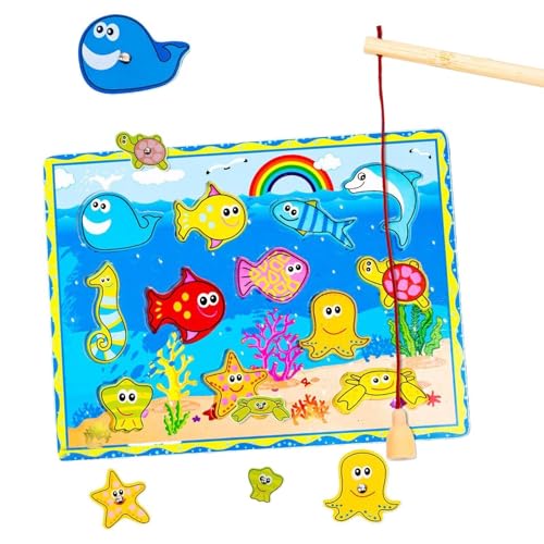 Jvjggag Magnetic Fishing Game, Wooden Fishing Building Blocks, Multifunctional Animal Threading Toys, Educational Fine Motor Skill Toys, Toddler Fishing Toy Set, Toddler Fishing Toy Set von Jvjggag