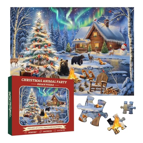 Jvjggag Puzzles, Weihnachts-Tierparty-Puzzle, 1000 Teile Puzzles für Erwachsene, Safari-Tierwelt-Weihnachts-Countdown-Puzzles, Weihnachtsstrumpffüller aus Pappe für Kinder von Jvjggag