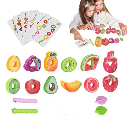 Jvjggag Threading Toys, Wooden Toys, Fruit Theme Threading Game, Kids Matching Toys, Wooden Lacing Threading Toys for Children Educational Fruit Block Threading Game for Kids von Jvjggag