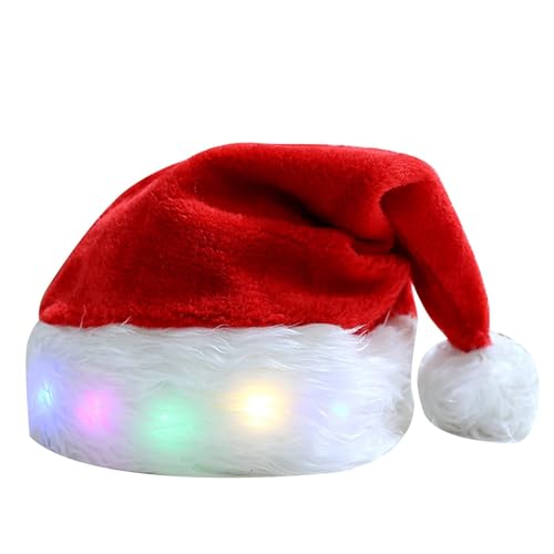 Jvjggag Weihnachtsmannmütze, beleuchtete Weihnachtsmütze, Plüsch-Weihnachtsmütze, Wintermütze, beleuchtete Funktion, Urlaubsparty-Zubehör, Plüsch-Design, Kostümzubehör, festliches Design für Kinder, von Jvjggag