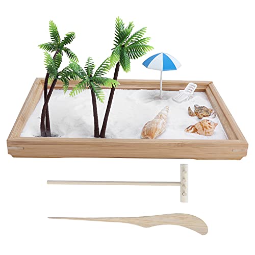 Desktop Miniatur Strand Zen Garten, Ozean Sand Tablett Dekoration Schreibtisch Sandkasten Mini Strand Zen Sand Garten Box Dekor Set für Home Office von Jwthee