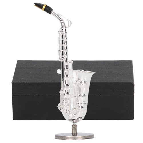 Miniatur Saxophon mit Stand und Fall, Mini Musikfiguren Miniatur Figuren Altsaxophon Simuliert Instrument Puppenhaus Zubehör Miniatur Dekoration von Jwthee