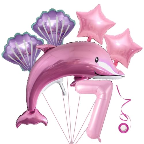 Delfin Luftballon Set 7. Geburtstag Mädchen Rosa Kindergeburtstag Mädchen Geburtstag Delphin Ballon 7 Jahre Ozean Geburtstagsdeko 7 Jahre XXL Zahl 7 Zahlen Ballon Rosa Ozean Tiere Geburtstagsfeier von Jxuzh