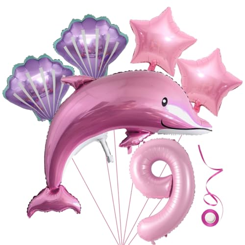 Delfin Luftballon Set 9. Geburtstag Mädchen Rosa Kindergeburtstag Mädchen Geburtstag Delphin Ballon 9 Jahre Ozean Geburtstagsdeko 9 Jahre XXL Zahl 9 Zahlen Ballon Rosa Ozean Tiere Geburtstagsfeier von Jxuzh