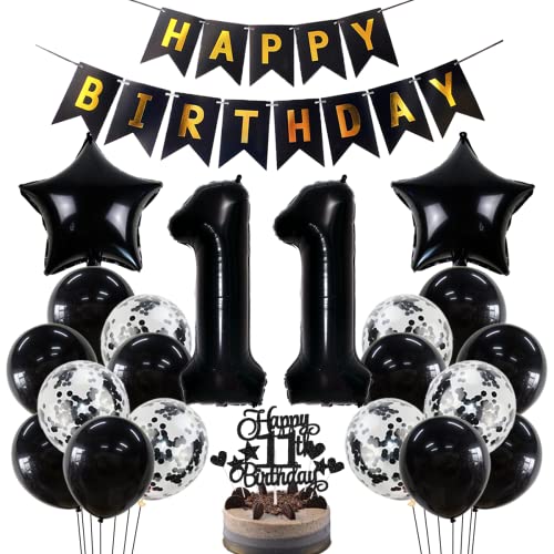 Geburtstagsdeko 11 Geburtstag Deko Jungen Mädchen Schwarz 11. Geburtstag Dekoration Schwarz Luftballons 11. Geburtstag Mädchen Junge Party Deko 11. Geburtstag Junge Mädchen 11 Jahre Geburtstagsdeko von Jxuzh