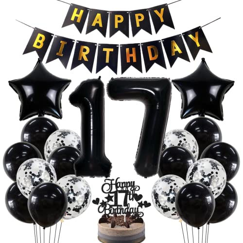 Geburtstagsdeko 17 Geburtstag Deko Jungen Mädchen Schwarz 17. Geburtstag Dekoration Schwarz Luftballons 17. Geburtstag Mädchen Junge Party Deko 17. Geburtstag Junge Mädchen 17 Jahre Geburtstagsdeko von Jxuzh