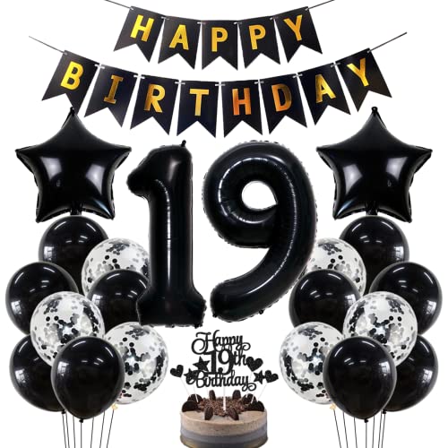 Geburtstagsdeko 19 Geburtstag Deko Jungen Mädchen Schwarz 19. Geburtstag Dekoration Schwarz Luftballons 19. Geburtstag Mädchen Junge Party Deko 19. Geburtstag Junge Mädchen 19 Jahre Geburtstagsdeko von Jxuzh