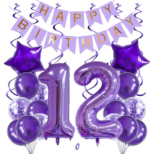 Jxuzh 12 geburtstagsdeko Luftballons Set Lila,40 Zoll Folienballon Zahl 12(100cm) Lila Ballons-25 Stück-für Geburtstag,Dekoration,Luft/Heliumballon von Jxuzh