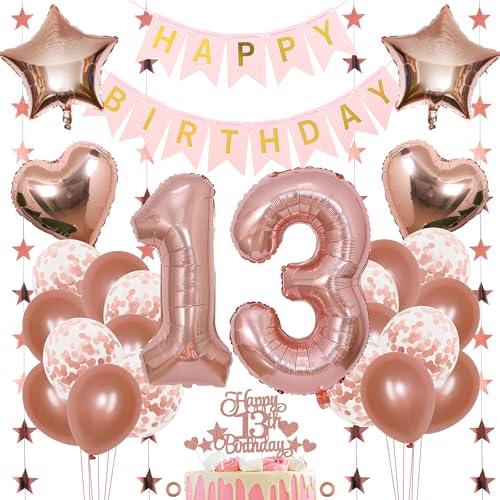 Jxuzh 13. Geburtstag Dekoration Mädchen Deko 13. Geburtstag Mädchen Luftballon 13. Geburtstag Rosegold Geburtstagsdeko 13 Rosegold Happy Birthday 13 Geburtstag Deko 13 Jahr Geburtstag Mädchen 33pcs von Jxuzh