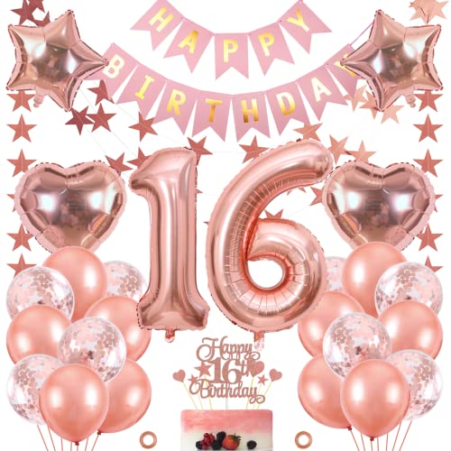 Jxuzh 16. Geburtstag Dekoration Mädchen Deko 16. Geburtstag Mädchen Luftballon 16. Geburtstag Rosegold Geburtstagsdeko 16 Rosegold Happy Birthday 16 Geburtstag Deko 16 Jahr Geburtstag Mädchen 33pcs von Jxuzh