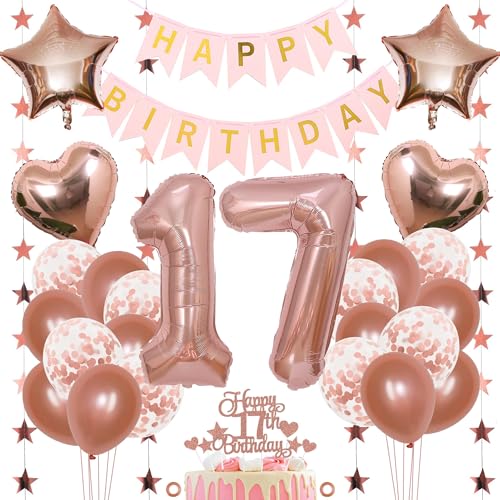 Jxuzh 17. Geburtstag Dekoration Mädchen Deko 17. Geburtstag Mädchen Luftballon 17. Geburtstag Rosegold Geburtstagsdeko 17 Rosegold Happy Birthday 17 Geburtstag Deko 17 Jahr Geburtstag Mädchen 33pcs von Jxuzh