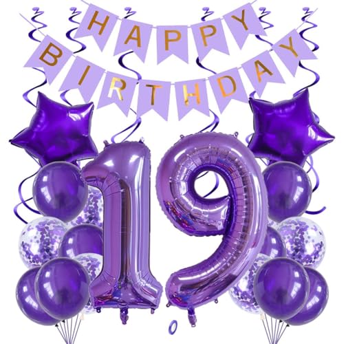 Jxuzh 19 geburtstagsdeko Luftballons Set Lila,40 Zoll Folienballon Zahl 19(100cm) Lila Ballons-25 Stück-für Geburtstag,Dekoration,Luft/Heliumballon von Jxuzh