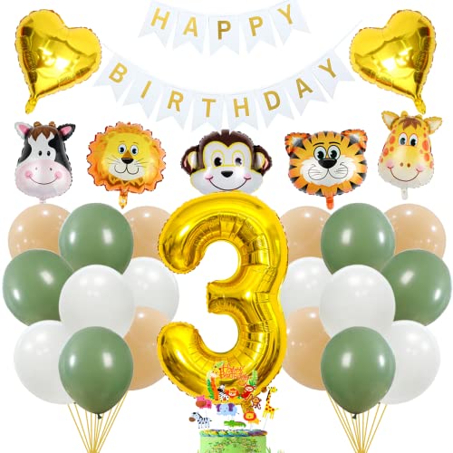 Jxuzh 3.Dschungel Geburtstag Deko Set Junge Dschungel Deko Luftballons 3 Jahre Kindergeburtstag Deko 3. geburtstag junge Kindergarten Safari Party geburtstagsdeko safari Urwald Party Geburtstag von Jxuzh