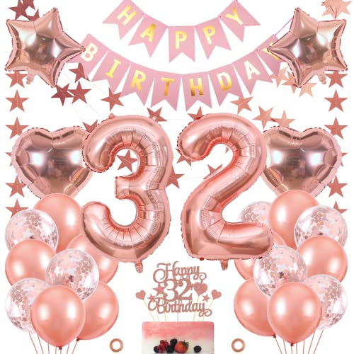 Jxuzh 32. Geburtstag Dekoration Mädchen Deko 32. Geburtstag Mädchen Luftballon 32. Geburtstag Rosegold Geburtstagsdeko 32 Rosegold Happy Birthday 32 Geburtstag Deko 32 Jahr Geburtstag Mädchen 33pcs von Jxuzh