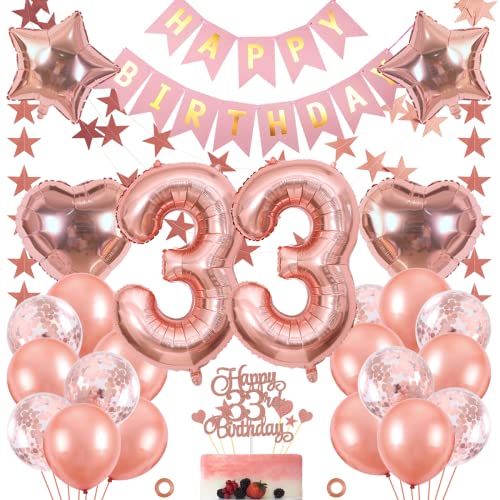 Jxuzh 33. Geburtstag Dekoration Mädchen Deko 33. Geburtstag Mädchen Luftballon 33. Geburtstag Rosegold Geburtstagsdeko 33 Rosegold Happy Birthday 33 Geburtstag Deko 33 Jahr Geburtstag Mädchen 33pcs von Jxuzh