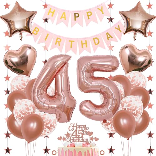 Jxuzh 45. Geburtstag Dekoration Mädchen Deko 45. Geburtstag Mädchen Luftballon 45. Geburtstag Rosegold Geburtstagsdeko 45 Rosegold Happy Birthday 45 Geburtstag Deko 45 Jahr Geburtstag Mädchen 33pcs von Jxuzh