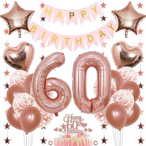 Jxuzh 60. Geburtstag Dekoration Mädchen Deko 60. Geburtstag Mädchen Luftballon 60. Geburtstag Rosegold Geburtstagsdeko 60 Rosegold Happy Birthday 60 Geburtstag Deko 60 Jahr Geburtstag Mädchen 33pcs von Jxuzh