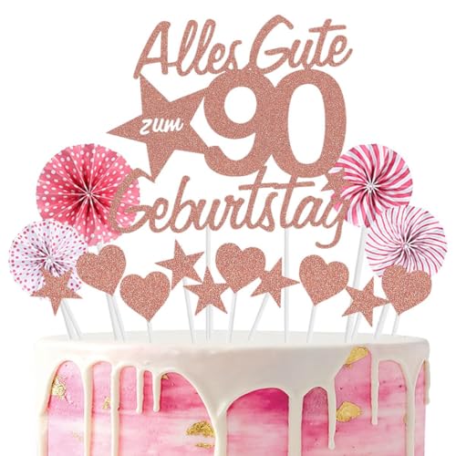 Jxuzh 90.Geburtstag Tortendeko Rosegold Geburtstagskuchen Deko Happy Birthday Rosegold Cake Topper Tortendeko 90 Geburtstag Frau Männer Tortendeko Geburtstag Rosegold Kuchen von Jxuzh