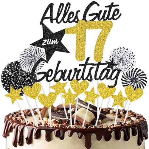 Jxuzh Alles Gute zum Geburtstag Cake Topper 17 Kuchendeko Geburtstag Happy 17.birthday Kuchendeko 17. Geburtstag Tortendeko 17 Schwarz Gold 17. Geburtstag Kuchen Deko 17 Geburtstag Mädchen 17 Gebursta von Jxuzh