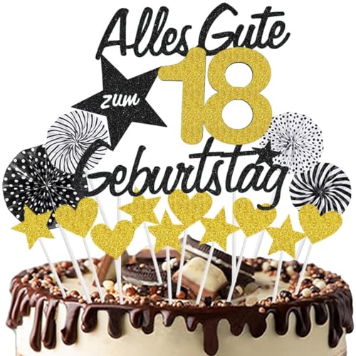 Jxuzh Alles Gute zum Geburtstag Cake Topper 18 Kuchendeko Geburtstag Happy 18.birthday Kuchendeko 18. Geburtstag Tortendeko 18 Schwarz Gold 18. Geburtstag Kuchen Deko 18 Geburtstag Mädchen 18 Gebursta von Jxuzh