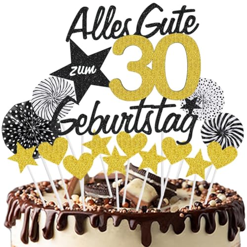 Jxuzh Alles Gute zum Geburtstag Tortendeko 30 Geburtstag Schwarz Gold Junge Mädchen Happy Birthday 30 Glitter Cake Topper 30.kuchendeko Geburtstag Happy 30th Birthday Tortendeko 30 Jahre Geburtstag Ku von Jxuzh