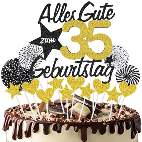 Jxuzh Alles Gute zum Geburtstag Tortendeko 35 Geburtstag Schwarz Gold Junge Mädchen Happy Birthday 35 Glitter Cake Topper 35.kuchendeko Geburtstag Happy 35th Birthday Tortendeko 35 Jahre Geburtstag Ku von Jxuzh