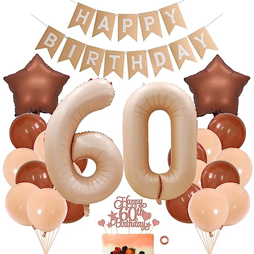 Jxuzh Beige Aprikose Apricot Luftballons 60. Geburtstag Deko 60 Beige Braun Riesen Folienballon Zahl 60 Geburtstag Deko Frauen Happy Birthday Girlande 60 Geburtstag Frauen Männ Für Party Deko von Jxuzh