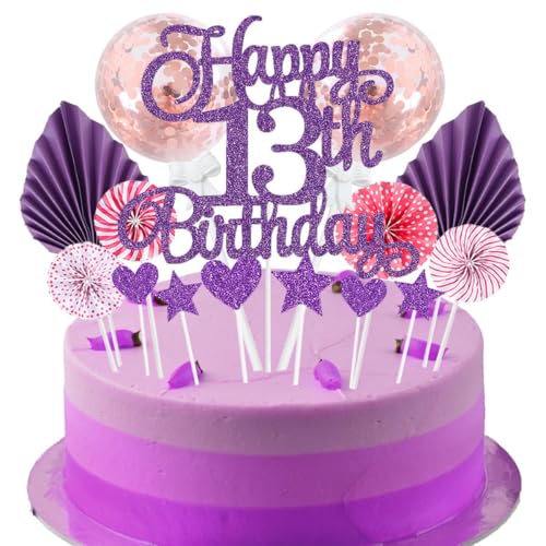 Jxuzh Cake Topper 13 Kuchendeko Geburtstag Lila Happy 13.birthday Kuchendeko 13. Geburtstag Tortendeko 13 Lila Rosa 13. Geburtstag Kuchen Deko 13 Geburtstag Frau Happy Birthday 13 Geburstagstorte Deko von Jxuzh