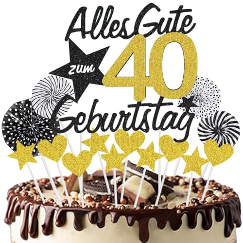 Jxuzh Cake Topper 40 Kuchendeko Geburtstag Schwarz Gold Happy 40.birthday Kuchendeko 40. Geburtstag Tortendeko 40 Schwarz Gold 40. Geburtstag Kuchen Deko 40 Geburtstag Frau Happy Birthday 40 Geburstag von Jxuzh