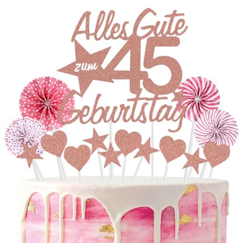 Jxuzh Cake Topper 45 Kuchendeko Geburtstag Rosegold Happy 45.birthday Kuchendeko 45. Geburtstag Tortendeko 45 Rosegold 45. Geburtstag Kuchen Deko 45 Geburtstag Frau Happy Birthday 45 Geburstagstorte von Jxuzh