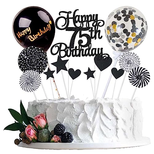 Jxuzh Cake Topper 75 Kuchendeko Geburtstag Schwarz Happy 75.birthday Kuchendeko 75.Geburtstag Tortendeko 75 Schwarz 75.Geburtstag Kuchen Deko 75 Geburtstag Frau Happy Birthday 75 Geburstagstorte Deko von Jxuzh