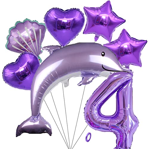 Jxuzh Delphin Ballon 4. Geburtstag Mädchen Lila,40 Zoll Riesen Zahlenballon 4 Lila,für geburtstag Deko 7 Stück von Jxuzh